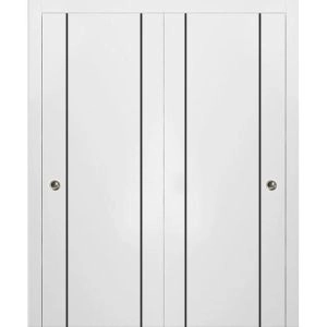 Sliding Closet Bypass Doors | Planum 0017 White Silk and Aluminum Strips | Sturdy Top Mount Rails Moldings Trims Hardware Set | Wood Solid Bedroom Wardrobe Doors-36" x 80" (2* 18x80)