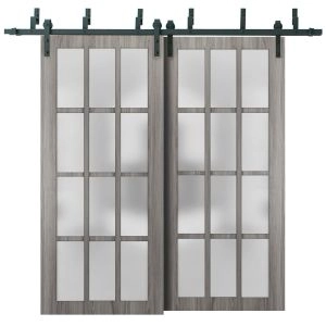 Sliding Closet 12 Lites Barn Bypass Doors | Felicia 3312 | Sturdy 6.6ft Rails Hardware Set | Wood Solid Bedroom Wardrobe Doors -36" x 80" (2* 18x80)