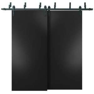 Sliding Closet Barn Bypass Doors with Hardware | Planum 0010 Matte Black | Sturdy 6.6ft Rails Hardware Set | Modern Wood Solid Bedroom Wardrobe Doors