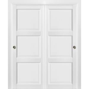 Sliding Closet Bypass Doors with hardware | Lucia 2661 White Silk | Sturdy Rails Moldings Trims Hardware Set | Pantry Kitchen 3-Panels Wooden Solid Bedroom Wardrobe Doors 