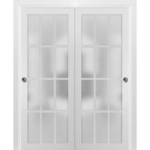 Sliding Closet 12 Lites Bypass Doors | Felicia 3312 White Silk | Sturdy Rails Moldings Trims Hardware Set | Wood Solid Bedroom Wardrobe Doors -36" x 80" (2* 18x80)