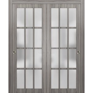 Sliding Closet 12 Lites Bypass Doors | Felicia 3312 Ginger Ash | Sturdy Rails Moldings Trims Hardware Set | Wood Solid Bedroom Wardrobe Doors -36" x 80" (2* 18x80)