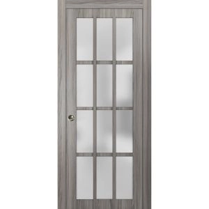 Sliding French Pocket Door with 12 Lites | Felicia 3312 Ginger Ash | Kit Trims Rail Hardware | Solid Wood Interior Bedroom Sturdy Doors -18" x 80"