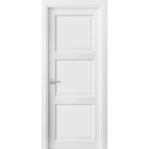 Pantry Kitchen 3-Panels Door with Hardware | Lucia 2661 White Silk | Single Panel Frame Trims | Bathroom Bedroom Sturdy Doors 