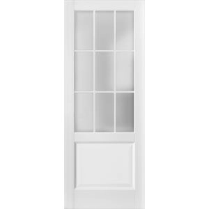 Solid French Door Slab 9 Lites | Felicia 3309 Matte White with Frosted Glass | Can be installed As Barn Door Pocket Door Closet Door 