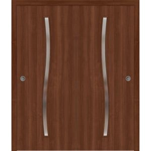 Sliding Closet Bypass Doors 36 x 80 inches | BASIC 3002 Walnut Franko | Rails Hardware Set | Wood Solid Bedroom Wardrobe Doors