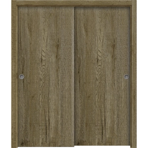 Sliding Closet Bypass Doors 36 x 80 inches | BASIC 3001 Antique Oak | Rails Hardware Set | Wood Solid Bedroom Wardrobe Doors