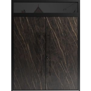 Front Exterior Prehung Aluminum Double Doors / Dekton 0118 Natural Noir / Top Transom / Entry Metal Modern Painted (W72" x H92") Right hand Inswing