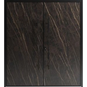 Front Exterior Prehung Aluminum Double Doors / Dekton 0118 Natural Noir / Entry Metal Modern Painted (W72" x H96") Right hand Inswing