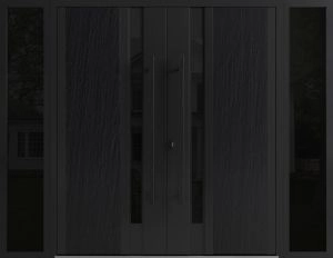 Front Exterior Prehung Aluminum Double Doors / Dekton 0163 Ardesia Nero / 2 Sidelights / Entry Metal Modern Painted (W96" x H80") Right hand Outswing
