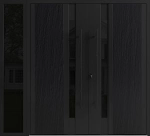 Front Exterior Prehung Aluminum Double Doors / Dekton 0163 Ardesia Nero / 1 Sidelight / Entry Metal Modern Ceramic W84" x H80") Right hand Inswing