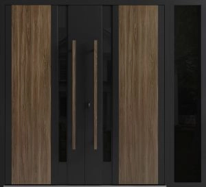 Front Exterior Prehung Aluminum Double Doors / Dekton 0163 Venezia Noce / 1 Sidelight / Entry Metal Modern Ceramic W84" x H80") Right hand Outswing