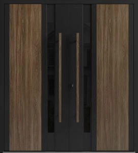 Front Exterior Prehung Aluminum Double Doors / Dekton 0163 Venezia Noce / Entry Metal Modern Painted (W72" x H96") Right hand Outswing