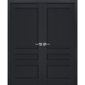 Interior Solid French Double Doors | Veregio 7411 Antracite | Wood Solid Panel Frame Trims | Closet Bedroom Sturdy Doors 