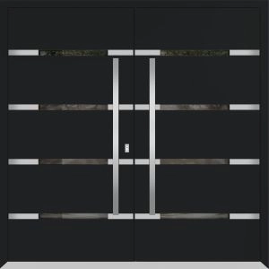 Front Exterior Prehung Metal Double Doors / Deux 1105 Black Enamel Mirrored Clear Glass / Entry Modern Painted (W72" x H80") Right hand Outswing