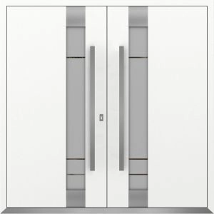 Front Exterior Prehung Metal Double Doors / Deux 1713 White Enamel Frosted Glass / Entry Modern Painted (W72" x H96") Left hand Outswing