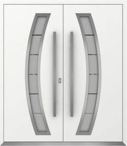 Front Exterior Prehung Metal Double Doors / Deux 6500 White Enamel Frosted Glass / Entry Modern Painted (W72" x H96") Left hand Outswing