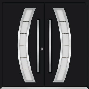 Front Exterior Prehung Metal Double Doors / Deux 6500 Black Enamel Frosted Glass / Entry Modern Painted (W72" x H96") Left hand Outswing