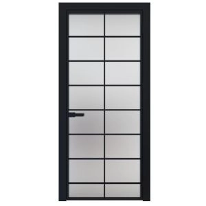 Aluminum Interior Door | Lumo 1903 Black Frosted Glass with Frame, Trims, Extensions 24" x 80" Right-hand Inswing
