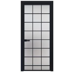 Aluminum Interior Door | Lumo 1904 Black Frosted Glass with Frame, Trims, Extensions 24" x 80" Right-hand Inswing