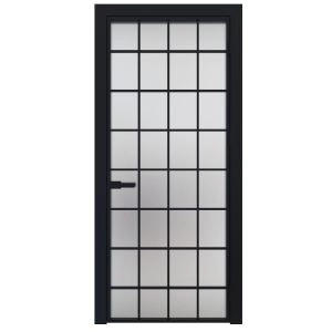 Aluminum Interior Door | Lumo 1905 Black Frosted Glass with Frame, Trims, Extensions 24" x 80" Right-hand Inswing