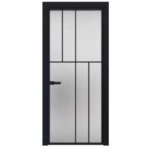 Aluminum Interior Door | Lumo 1906 Black Frosted Glass with Frame, Trims, Extensions 24" x 80" Right-hand Inswing