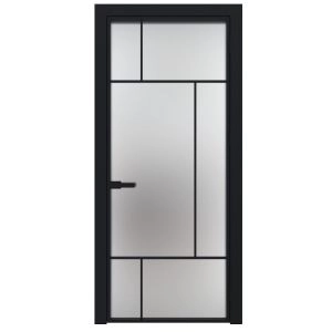 Aluminum Interior Door | Lumo 1907 Black Frosted Glass with Frame, Trims, Extensions 24" x 80" Right-hand Inswing