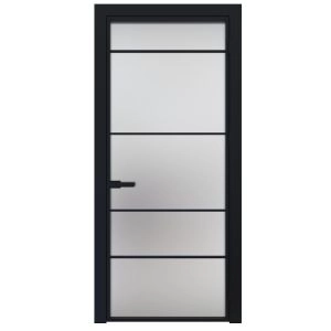 Aluminum Interior Door | Lumo 1908 Black Frosted Glass with Frame, Trims, Extensions 24" x 80" Right-hand Inswing
