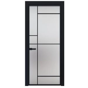 Aluminum Interior Door | Lumo 1909 Black Frosted Glass with Frame, Trims, Extensions 24" x 80" Right-hand Inswing