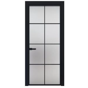 Aluminum Interior Door | Lumo 1910 Black Frosted Glass with Frame, Trims, Extensions 24" x 80" Right-hand Inswing