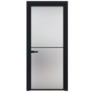 Aluminum Interior Door | Lumo 1911 Black Frosted Glass with Frame, Trims, Extensions 24" x 80" Right-hand Inswing