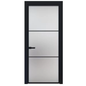 Aluminum Interior Door | Lumo 1912 Black Frosted Glass with Frame, Trims, Extensions 24" x 80" Right-hand Inswing