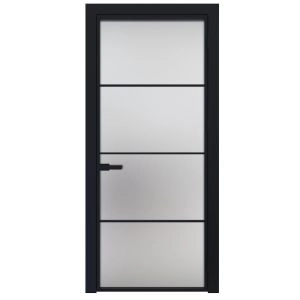 Aluminum Interior Door | Lumo 1913 Black Frosted Glass with Frame, Trims, Extensions 24" x 80" Right-hand Inswing