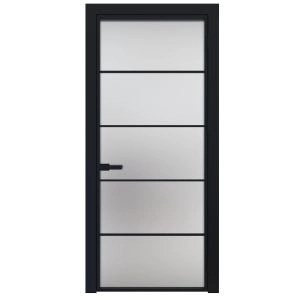 Aluminum Interior Door | Lumo 1914 Black Frosted Glass with Frame, Trims, Extensions 24" x 80" Right-hand Inswing