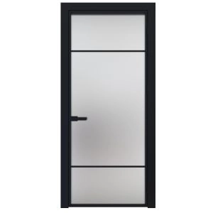 Aluminum Interior Door | Lumo 1915 Black Frosted Glass with Frame, Trims, Extensions 24" x 80" Right-hand Inswing