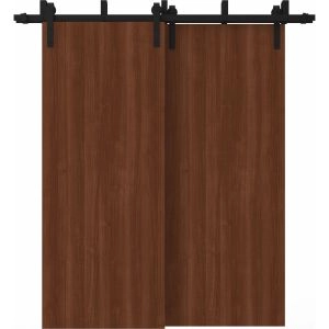 Sliding Closet Barn Bypass Doors 36 x 80 inches | BASIC 3001 Walnut Franko | Modern 6.6ft Rails Hardware Set | Wood Solid Bedroom Wardrobe Doors