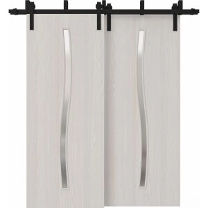Sliding Closet Barn Bypass Doors 36 x 80 inches | BASIC 3002 Ash Franko | Modern 6.6ft Rails Hardware Set | Wood Solid Bedroom Wardrobe Doors