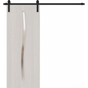 Modern Barn Door 18 x 80 inches | BASIC 3002 Ash Franko | 6.6FT Rail Track Heavy Hardware Set | Solid Panel Interior Doors
