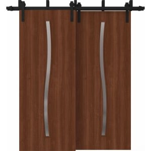 Sliding Closet Barn Bypass Doors 36 x 80 inches | BASIC 3002 Walnut Franko | Modern 6.6ft Rails Hardware Set | Wood Solid Bedroom Wardrobe Doors