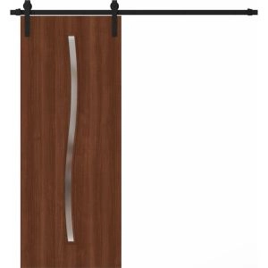 Modern Barn Door 18 x 80 inches | BASIC 3002 Walnut Franko | 6.6FT Rail Track Heavy Hardware Set | Solid Panel Interior Doors