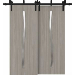 Sliding Closet Barn Bypass Doors 36 x 80 inches | BASIC 3002 Oak Franko | Modern 6.6ft Rails Hardware Set | Wood Solid Bedroom Wardrobe Doors