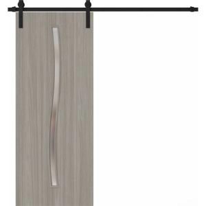 Modern Barn Door 18 x 80 inches | BASIC 3002 Oak Franko | 6.6FT Rail Track Heavy Hardware Set | Solid Panel Interior Doors