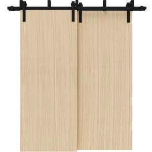 Barn Bypass Doors with 6.6ft Hardware | Planum 0010 Vertical Natural Veneer | Sturdy Heavy Duty Rails Kit Steel Set | Double Sliding Door