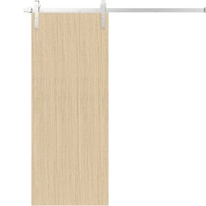 Sliding Barn Door with 6.6ft Hardware | Planum 0010 Vertical Natural Veneer | Rail Hangers Sturdy Silver Set | Modern Solid Panel Interior Doors