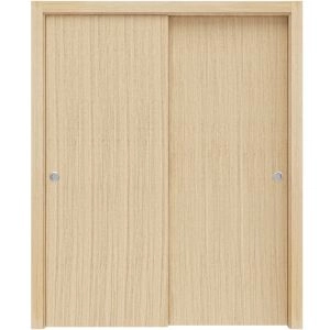 Sliding Closet Bypass Doors | Planum 0010 Vertical Natural Veneer | Sturdy Rails Moldings Trims Hardware Set | Wood Solid Bedroom Wardrobe Doors