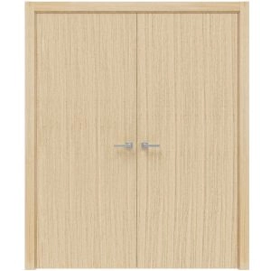 Planum Solid French Double Doors | Planum 0010 Vertical Natural Veneer | Wood Solid Panel Frame Trims | Closet Bedroom Sturdy Doors 
