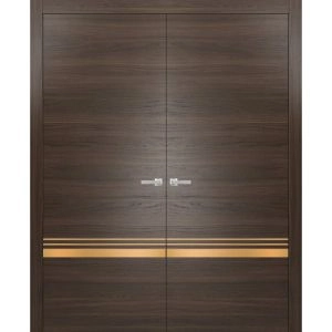 Solid French Double Doors | Planum 2010 Chocolate Ash and Aluminum Strips | Wood Solid Panel Frame Trims | Closet Bedroom