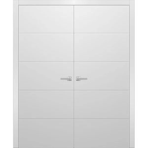Planum Solid French Double Doors | Planum 0770 Painted White Matte | Wood Solid Panel Frame Trims | Closet Bedroom Sturdy Doors 