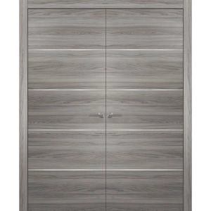 French Double Interior Doors with Hardware | Planum 0020 Ginger Ash | Pre-hung Panel Frame Trims | Bathroom Bedroom Interior Sturdy Door