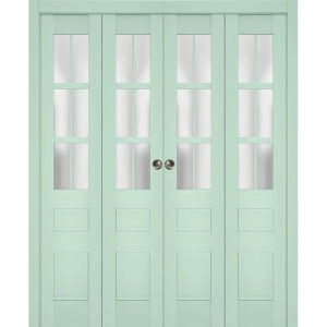 Sliding Closet Double Bi-fold Doors | Veregio 7339 Oliva with Frosted Glass | Sturdy Tracks Moldings Trims Hardware Set | Wood Solid Bedroom Wardrobe Doors 